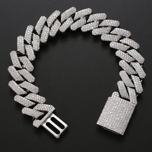 Hip Hop Diamond Shape Cuban Link Cubic Zirconia Bracelet for Men