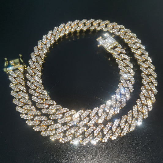 Men’s Iced Out Cuban Link Chain Necklace & Bracelet Set, Gold Plated or Silver Plated Crystal Statement Jewelry