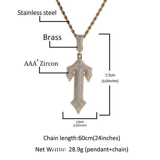 Men’s Iced Out Cross Pendant Necklace with Cubic Zirconia Twist Chain, Gold Tone or White Gold Tone Statement Jewelry