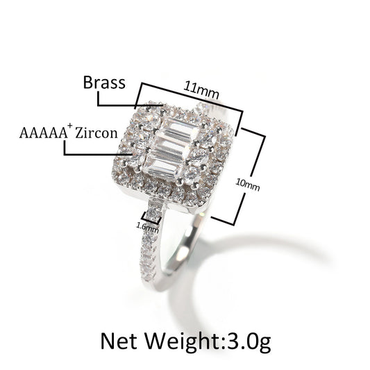 Unisex Square Cubic Zirconia Statement Ring in Gold or Silver Color