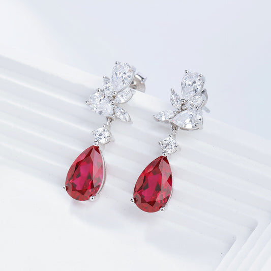 925 Silver Lab-Created Ruby Teardrop Drop Earrings alternate product image