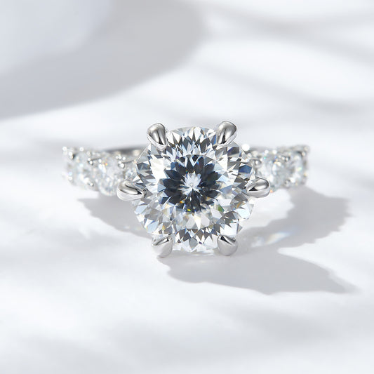 5 Carat Round Cut Moissanite Halo Engagement Ring alternate product image