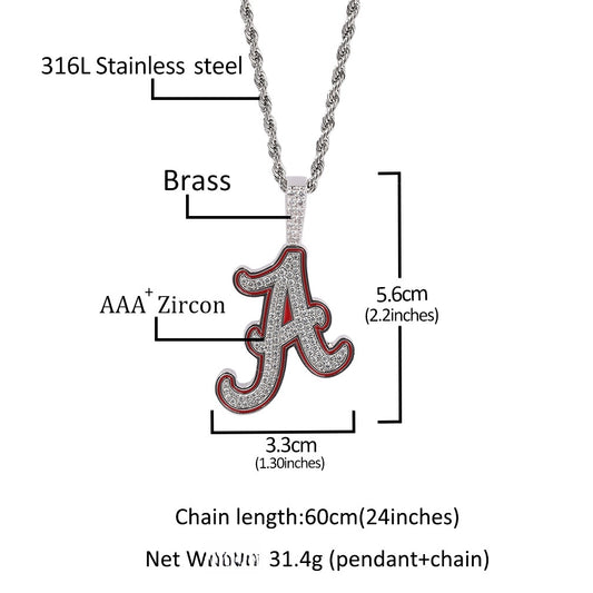 Silver Tone Iced Letter A Pendant Necklace with Rhinestone Chain - Hip Hop Statement Jewelry for Women