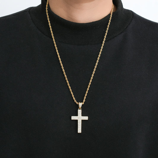 Hip Hop Cross Cubic Zirconia Pendant Necklace for Men and Women