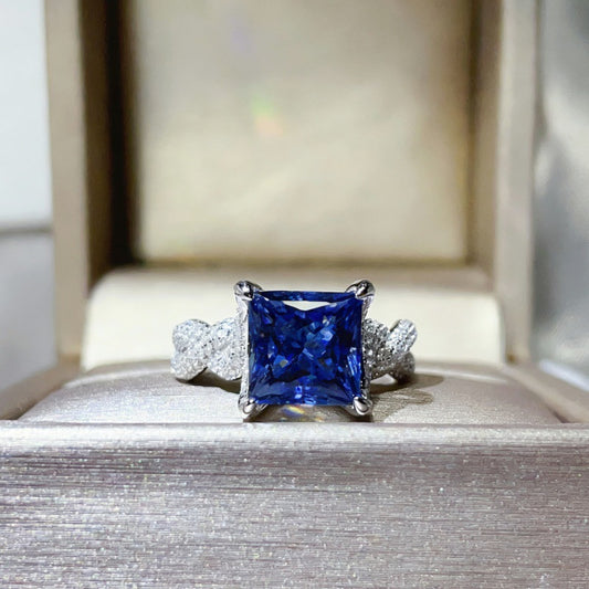 5 Carat Princess Cut Moissanite Ring for Women, Geometric Square Engagement Ring