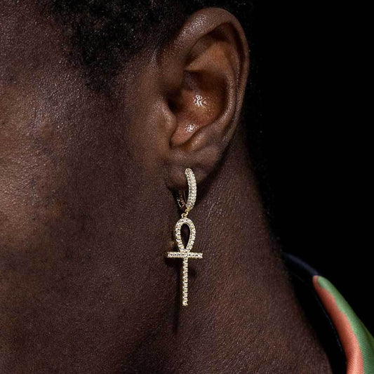 Ankh Cross CZ Drop Earrings with Copper Base alternate product image