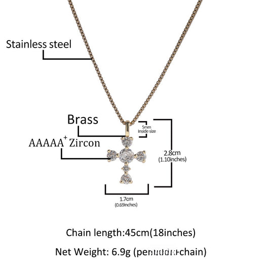 Sterling Silver Cross Pendant Necklace for Women - Gold Plated or Silver Tone CZ Statement Chain Necklace