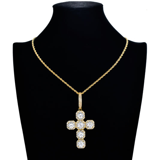 Light Luxury Cross Cubic Zirconia Pendant Necklace for Men and Women