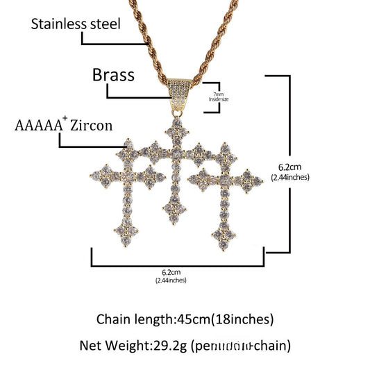 Iced Out Cross Pendant Necklace for Women and Men - Gold Plated or Silver Plated Cuban Style Twist Chain with Cubic Zirconia Statement Pendant