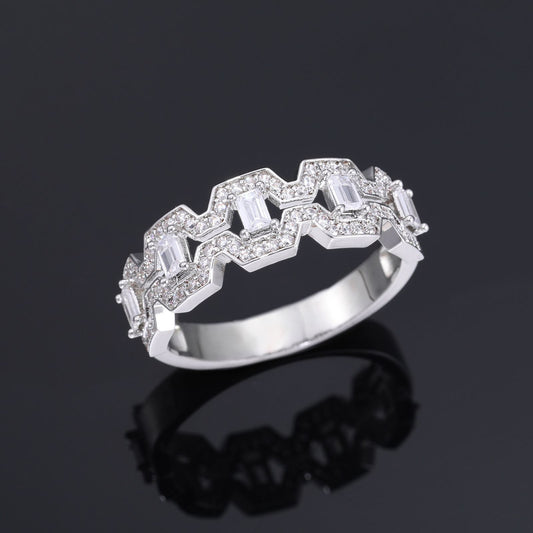 Geometric Zircon Statement Ring, Unisex Zigzag Band, Size 7-10 alternate product image