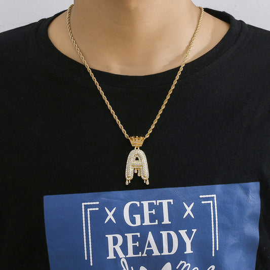 Hip Hop Four Leaf Clover Copper Pendant Necklace for Men and Women