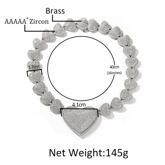 Iced Out Heart Chain Necklace with Cubic Zirconia Pendant for Women & Men