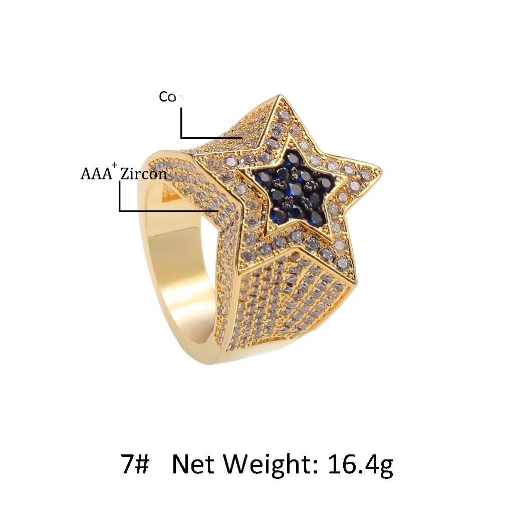 Men’s Star Statement Ring with Cubic Zirconia – Hip Hop Silver Plated Copper Ring product image