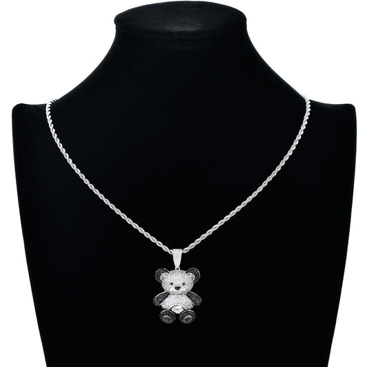 Hip Hop Bear Cat Cubic Zirconia Pendant Necklace for Men and Women