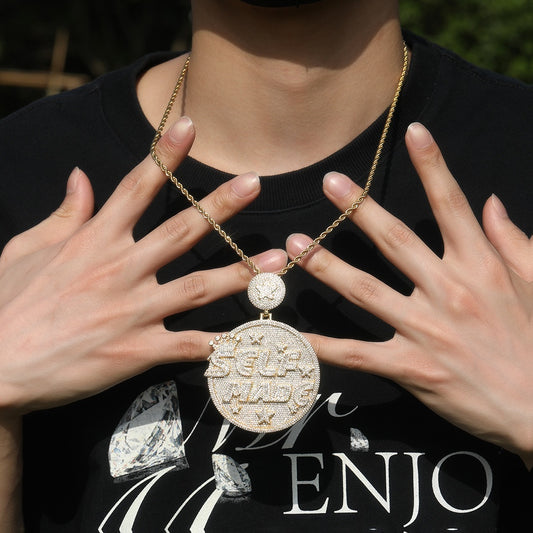 Iced Out Letter Pendant Necklace for Men - Round Statement Chain in Gold, Silver or Two-Tone