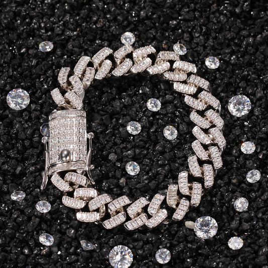 Men’s Iced Out Cuban Link Bracelet with Cubic Zirconia, Gold Plated or Silver Plated Hip Hop Statement Chain Bracelet