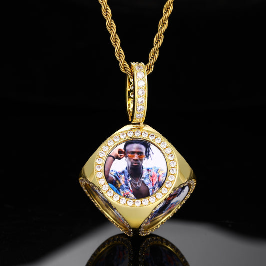 Custom Photo Iced Out Geometric Pendant Necklace with Rope Chain alternate product image