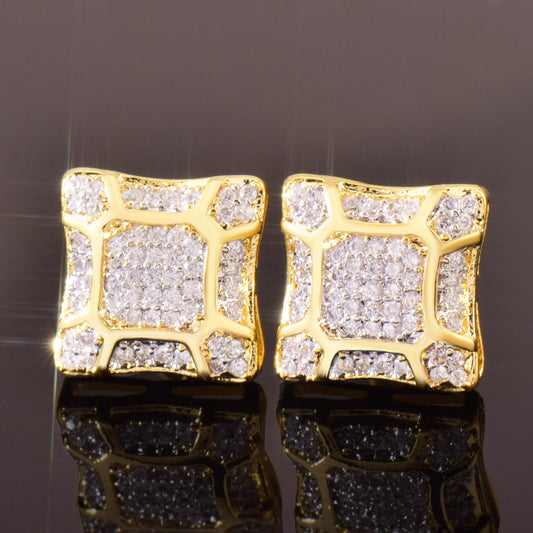 Unisex Iced Out Block Stud Earrings