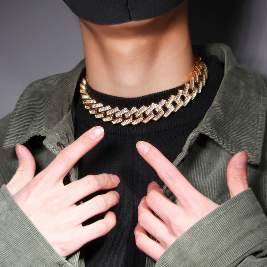 Iced Out Cuban Link Chain Necklace with Lock Pendant for Women & Men, Gold Plated or Silver Plated Cubic Zirconia Statement Necklace