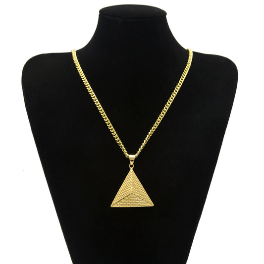 Gold Plated Stainless Steel Triangle Pendant Necklace with 5mm Cuban Chain - Hip Hop Statement Jewelry 2026