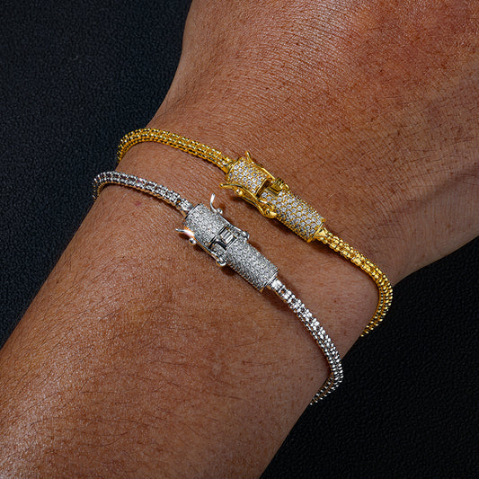 2.5 mm Round CZ Link with Dragon Clasp Hip Hop Bracelet with Copper Base - CHA459 alternate product image