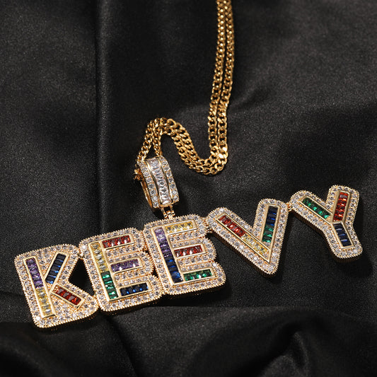 Personalized Bubble Letter Necklace with Cubic Zirconia Pendant - Custom Name Chain in Gold or Silver Tone for Women & Men