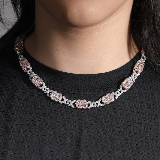 Iced Line Design Chain Necklace & Bracelet Set for Women and Men – Silver & Two-Tone Cubic Zirconia Statement Jewelry