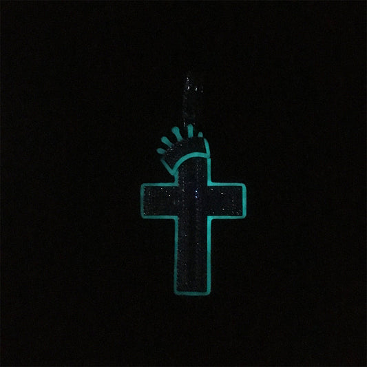 Iced Cross Pendant Necklace with Glow Detail - Gold or Silver Tone Rope Chain, Unisex Statement Jewelry