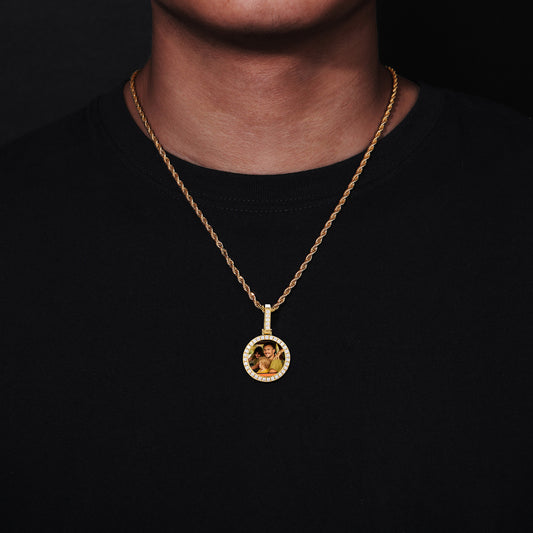 Custom Photo Round Pendant Necklace with Cuban Link Chain for Men and Women alternate product image