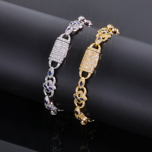 Clover and Marquise CZ Link Hip Hop Bracelet with Copper Base - CHA381 alternate product image
