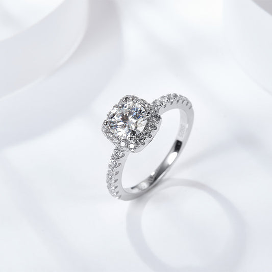 Moissanite Halo Ring for Women, 925 Sterling Silver Cushion Cut Engagement Ring alternate product image