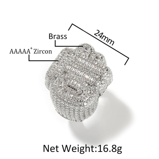 Men’s Iced Out Letter Ring with Cubic Zirconia – Hip Hop Statement Silver & Two-Tone Ring