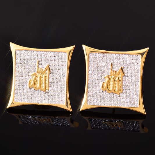 Unisex Square Script Hip Hop Stud Earrings