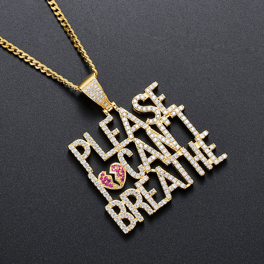 Hip Hop Heart Letter Cubic Zirconia Necklace for Men and Women