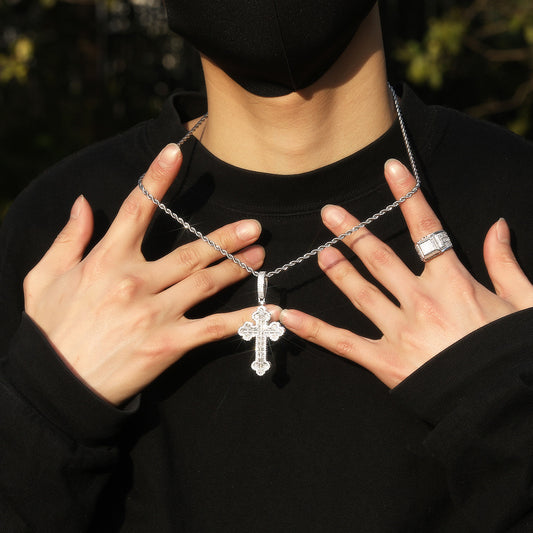 Iced Out Cross Pendant Necklace for Women and Men - Gold Plated or Silver Plated Statement Chain Necklace with Cubic Zirconia