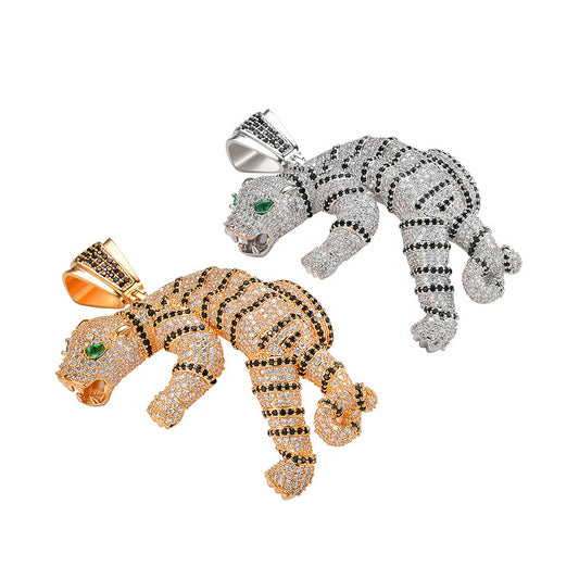 Hip Hop Vintage Eye Tiger Cubic Zirconia Pendant Necklace for Men and Women