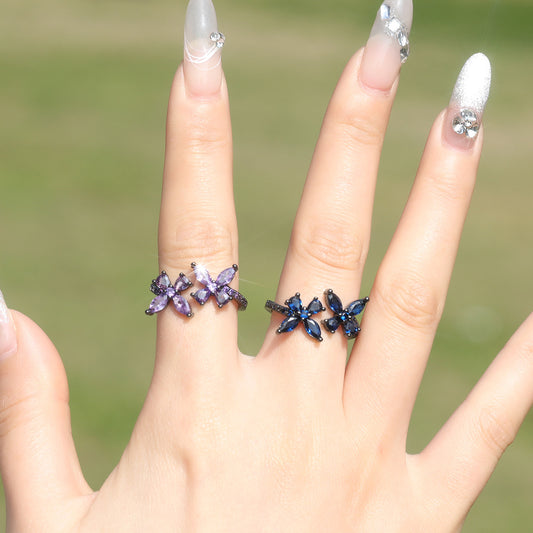 Butterfly Crystal Ring for Women – Elegant Trendy Statement Jewelry in Blue