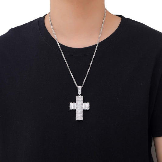 Hip Hop Light Luxury Cross Cubic Zirconia Pendant Necklace for Men and Women