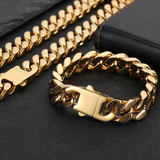 5-15 mm Faceted Polished Cuban Stainless steel Bracelet - CHA053 alternate product image