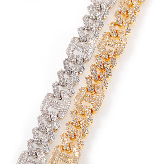 Iced Out Geometric Cuban Link Necklace with Cubic Zirconia Pendant Chain for Women & Men