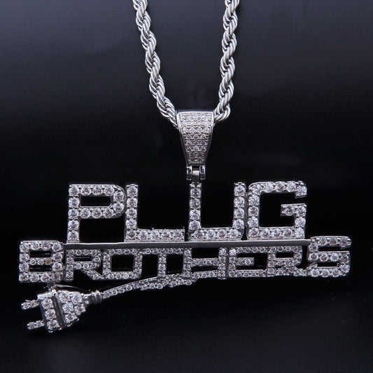 Iced Out Letter Pendant Necklace with Cuban Rope Chain - Gold or Silver Color Cubic Zirconia Hip Hop Statement Necklace for Women and Men