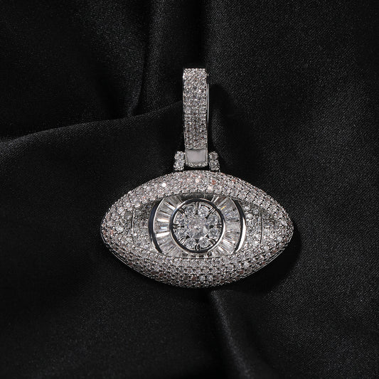Iced Evil Eye Pendant Necklace for Women with Cubic Zirconia, Gold Plated or Silver Plated Statement Chain Necklace