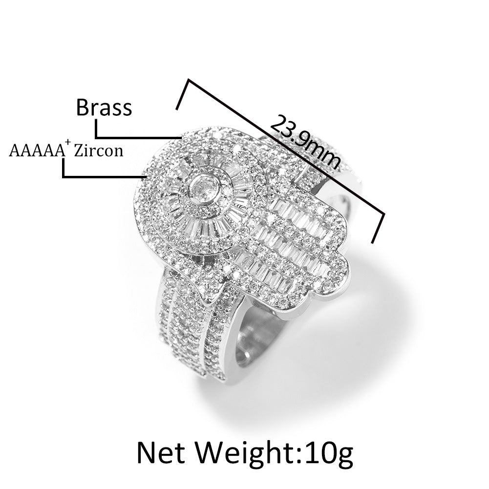 Hamsa hand CZ ring size image showing 23mm face width product image