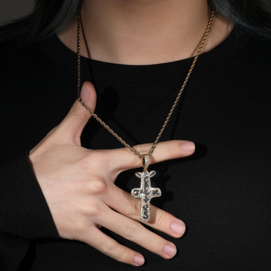 Iced Out Cross Pendant Necklace for Women and Men, Gold Plated or Silver Plated Cuban Twist Chain, Cubic Zirconia Hip Hop Statement Necklace