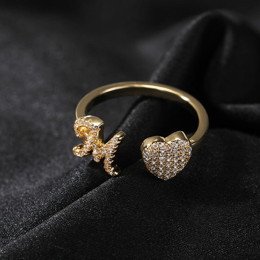 Adjustable Heart Cubic Zirconia Open Ring for Women & Men in Gold, Silver or Rose Gold