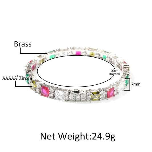 Iced Out Multicolor Cubic Zirconia Chain Bracelet for Women & Men - Trendy Statement Tennis Link Bracelet