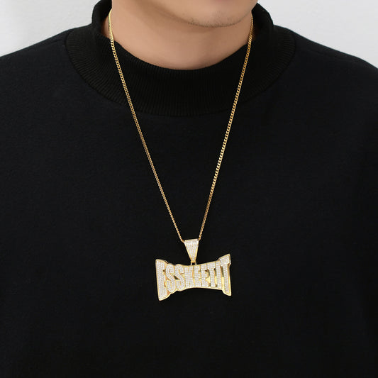 Hip Hop Punk Letter Cubic Zirconia Pendant Necklace for Men and Women