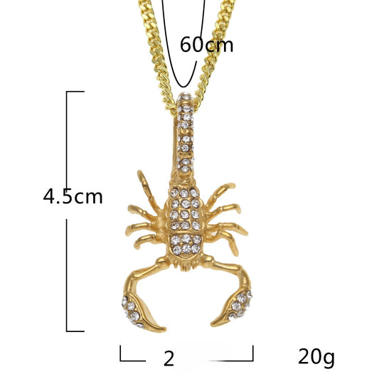Gold Tone Scorpion Pendant Necklace with Cubic Zirconia Stainless Steel Cuban Chain for Women and Men