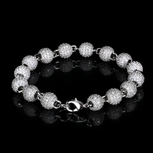 8 mm Pave CZ Bead Link Hip Hop Bracelet with Copper Base - CHA099 alternate product image
