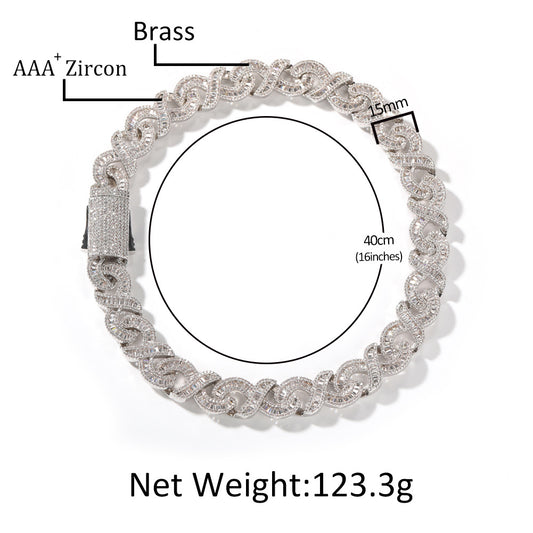 Iced Line Link Chain Necklace Bracelet Set for Women and Men, Gold Plated or Silver Plated Cubic Zirconia Statement Jewelry